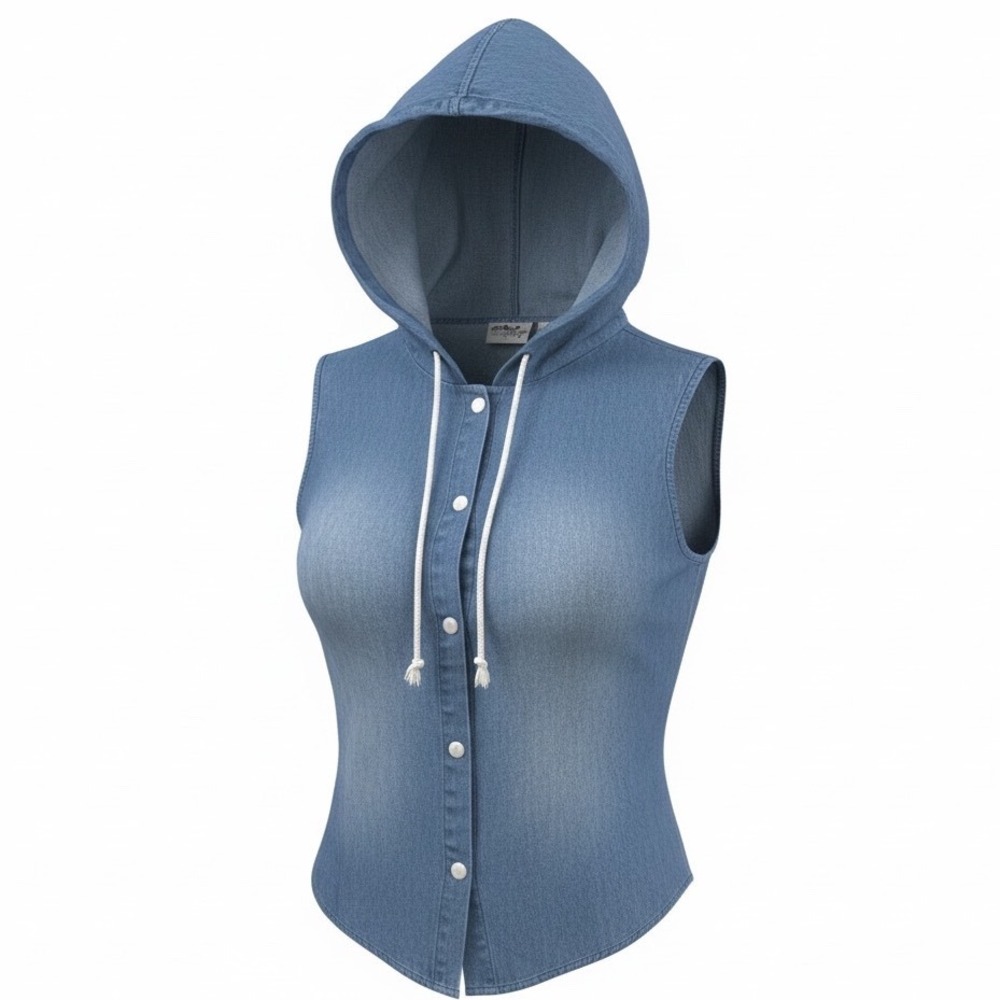 VTG Northern Reflections Blue Cotton Denim Sleeveless Hood Vest Medium gorpcore